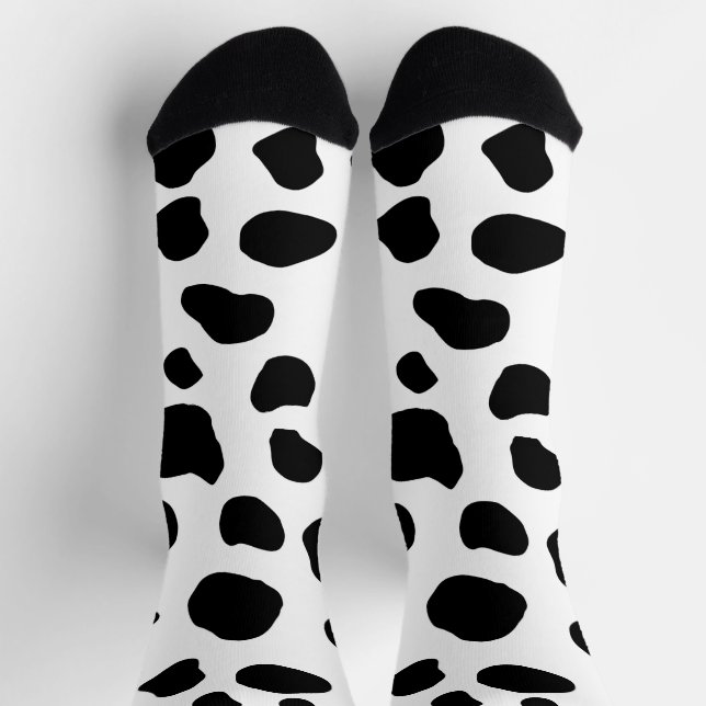 Cow Print, Cow Pattern, Cow Spots, Black And White Socks (Top)