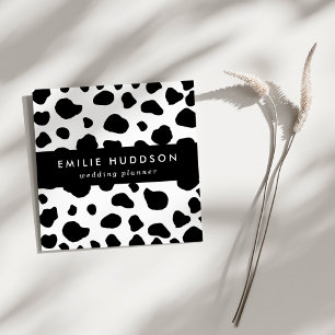 Cow Print, Cow Pattern, Cow Spots, Black And White Square Business Card
