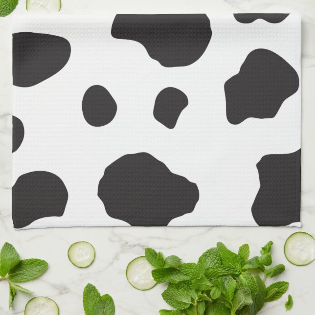 Cow Print, Cow Pattern, Cow Spots, Black And White Tea Towel (Folded)