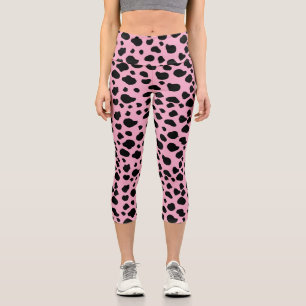 Cow Print, Cow Pattern, Cow Spots, Pink Cow Capri Leggings