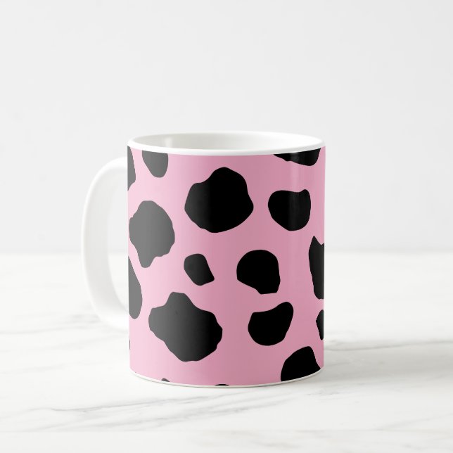 Cow Print, Cow Pattern, Cow Spots, Pink Cow Coffee Mug (Front Left)