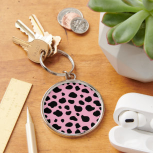 Cow Print, Cow Pattern, Cow Spots, Pink Cow Key Ring