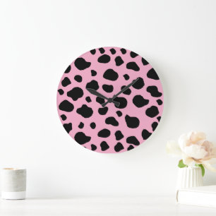 Cow Print, Cow Pattern, Cow Spots, Pink Cow Large Clock