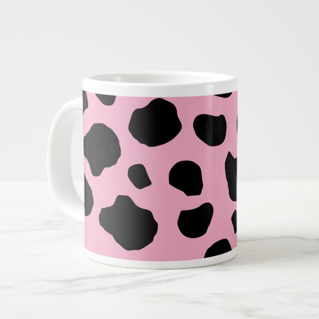 Cow Print, Cow Pattern, Cow Spots, Pink Cow Large Coffee Mug (Front Left)