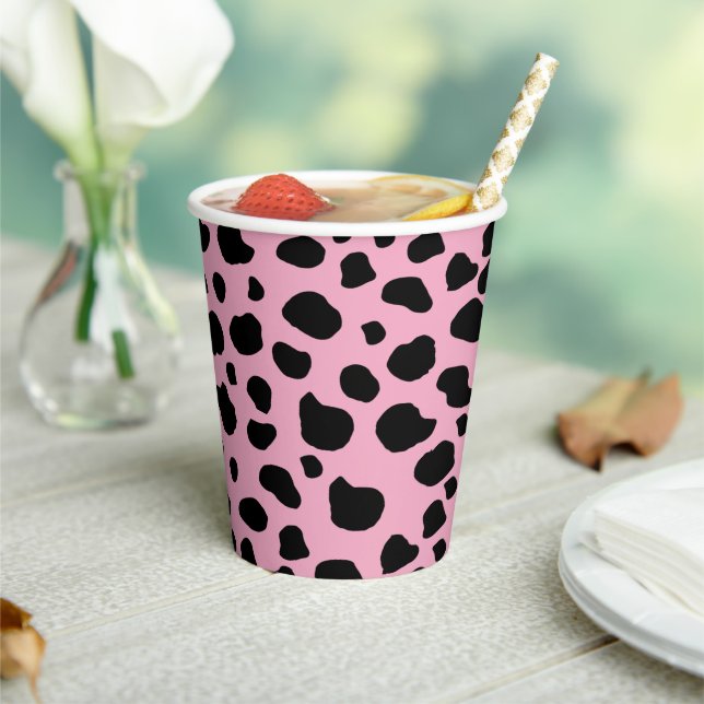 Cow Print, Cow Pattern, Cow Spots, Pink Cow Paper Cups (Insitu)