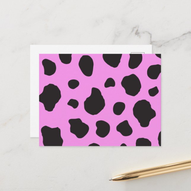 Cow Print, Cow Pattern, Cow Spots, Pink Cow Postcard (Front/Back In Situ)