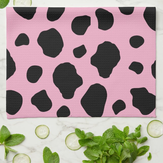 Cow Print, Cow Pattern, Cow Spots, Pink Cow Tea Towel (Folded)