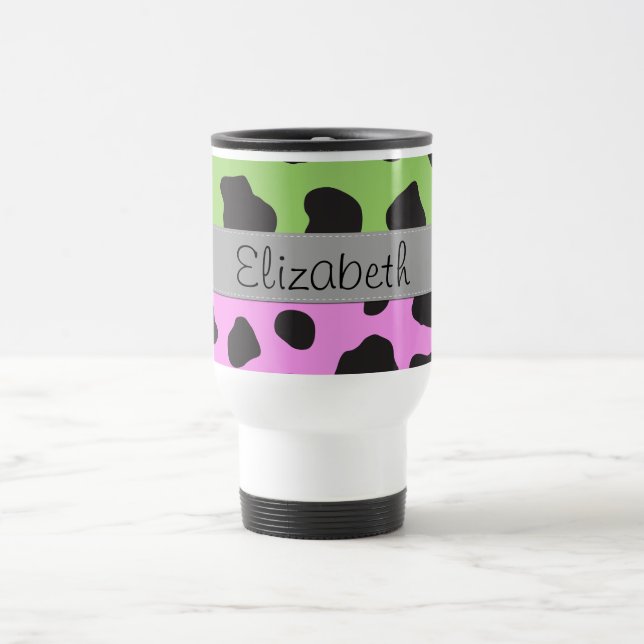 Cow Print, Cow Pattern, Cow Spots, Your Name Travel Mug (Center)