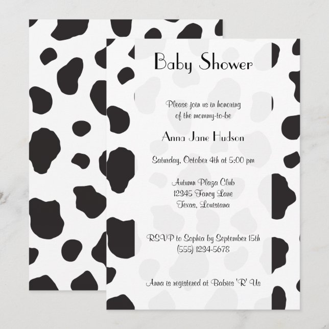 Cow Print, Cow Spots, Black And White, Baby Shower Invitation (Front/Back)