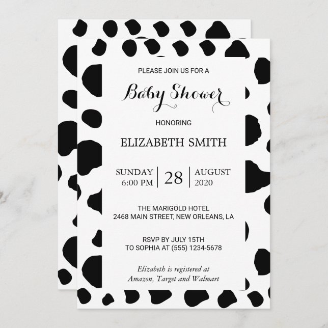 Cow Print, Cow Spots, Black And White, Baby Shower Invitation (Front/Back)