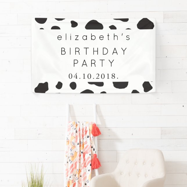 Cow Print, Cow Spots, Black And White, Birthday Banner (Insitu)