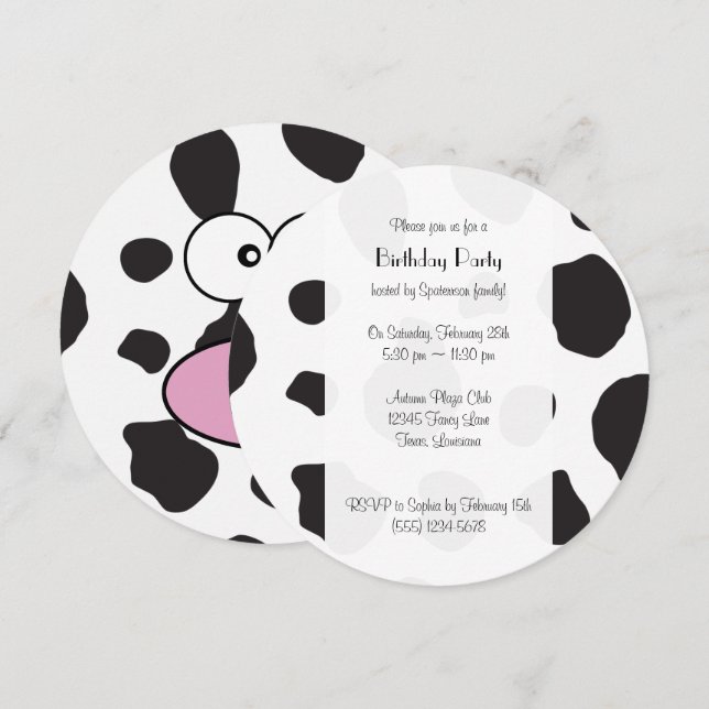 Cow Print, Cow Spots, Black And White, Birthday Invitation (Front/Back)