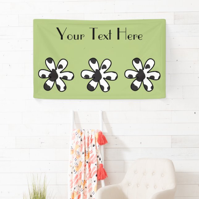 Cow Print, Cow Spots, Black And White, Flower Banner (Insitu)