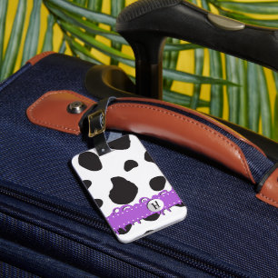 Cow Print, Cow Spots, Black And White, Monogram Luggage Tag