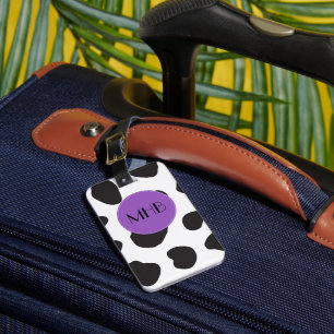Cow Print, Cow Spots, Black And White, Monogram Luggage Tag