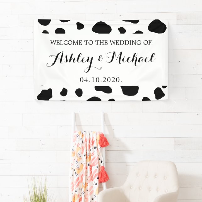 Cow Print, Cow Spots, Black And White, Wedding Banner (Insitu)