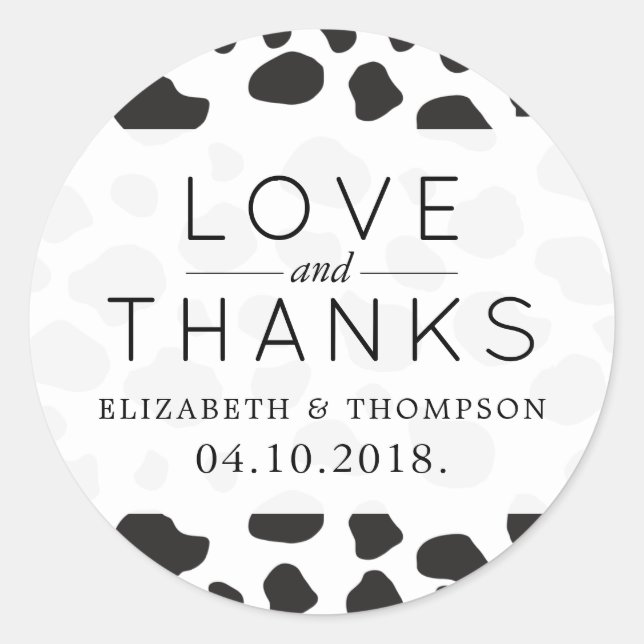 Cow Print, Cow Spots, Black And White, Wedding Classic Round Sticker (Front)