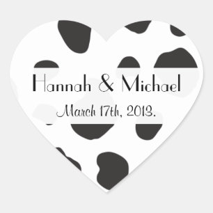 Cow Print, Cow Spots, Black And White, Wedding Heart Sticker