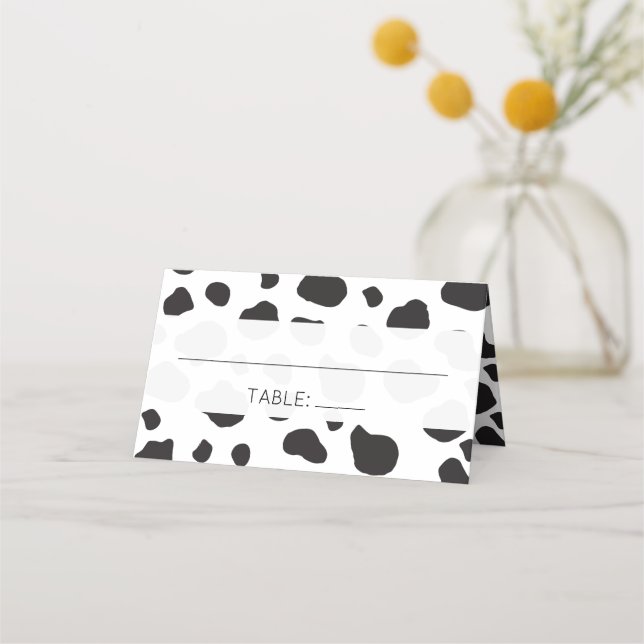 Cow Print, Cow Spots, Black And White, Wedding Place Card (Front)