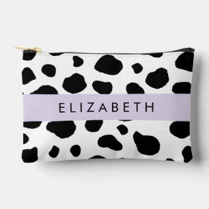 Cow Print, Cow Spots, Black And White, Your Name Accessory Pouch
