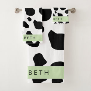 Cow Print, Cow Spots, Black And White, Your Name Bath Towel Set