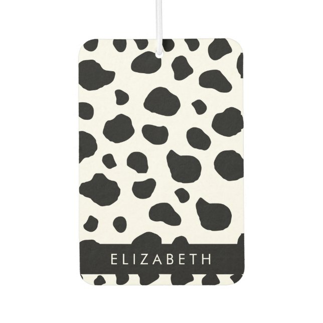 Cow Print, Cow Spots, Black And White, Your Name Car Air Freshener (Front)