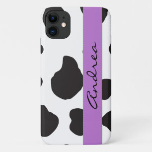 Cow Print, Cow Spots, Black And White, Your Name iPhone 11 Case