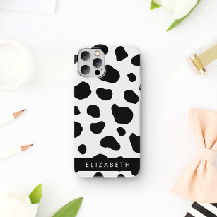 Cow Print, Cow Spots, Black And White, Your Name Case-Mate iPhone Case