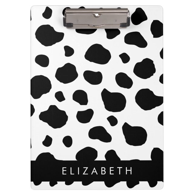 Cow Print, Cow Spots, Black And White, Your Name Clipboard (Front)