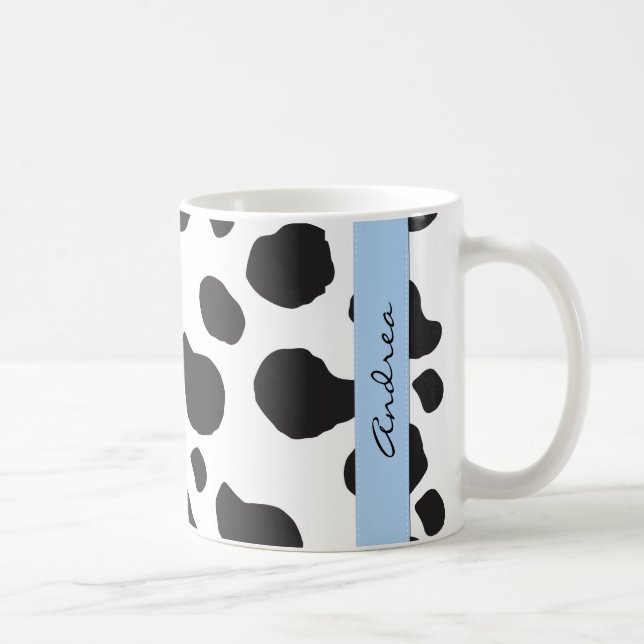 Cow Print, Cow Spots, Black And White, Your Name Coffee Mug (Right)