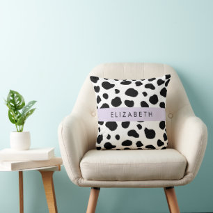Cow Print, Cow Spots, Black And White, Your Name Cushion