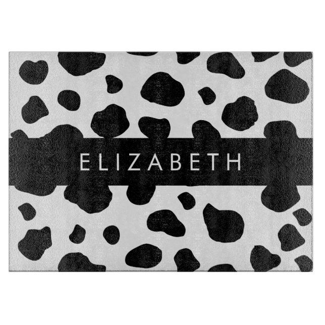 Cow Print, Cow Spots, Black And White, Your Name Cutting Board (Front)