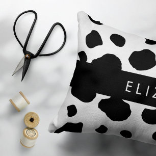 Cow Print, Cow Spots, Black And White, Your Name Decorative Cushion