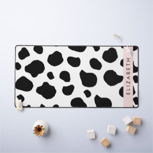 Cow Print, Cow Spots, Black And White, Your Name Desk Mat