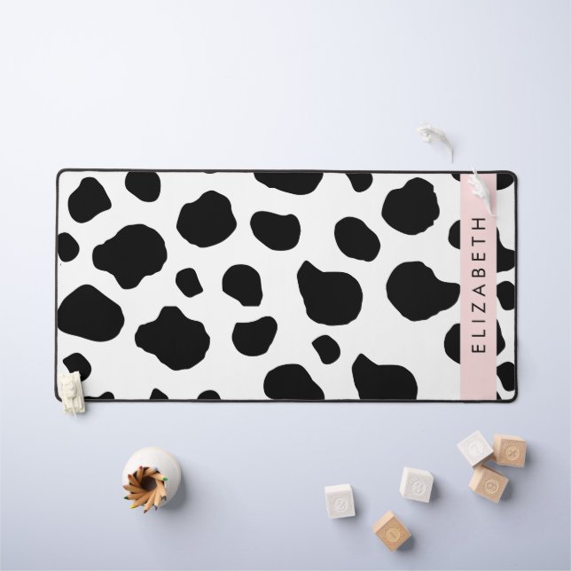 Cow Print, Cow Spots, Black And White, Your Name Desk Mat (Kids Table)