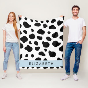 Cow Print, Cow Spots, Black And White, Your Name Fleece Blanket