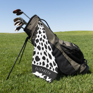 Cow Print, Cow Spots, Black And White, Your Name Golf Towel