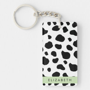 Cow Print, Cow Spots, Black And White, Your Name Key Ring