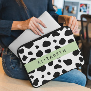 Cow Print, Cow Spots, Black And White, Your Name Laptop Sleeve