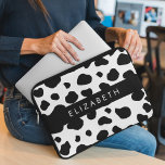 Cow Print, Cow Spots, Black And White, Your Name Laptop Sleeve<br><div class="desc">Elegant,  stylish and sophisticated cow pattern in black and white colour. Modern and trendy gift,  perfect for the animal print lover in your life. Personalise by adding your name,  nickname,  monogram or initials.</div>