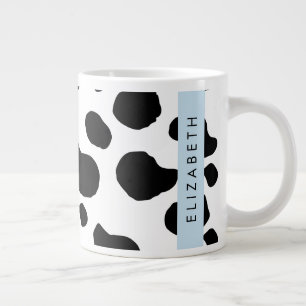 Cow Print, Cow Spots, Black And White, Your Name Large Coffee Mug