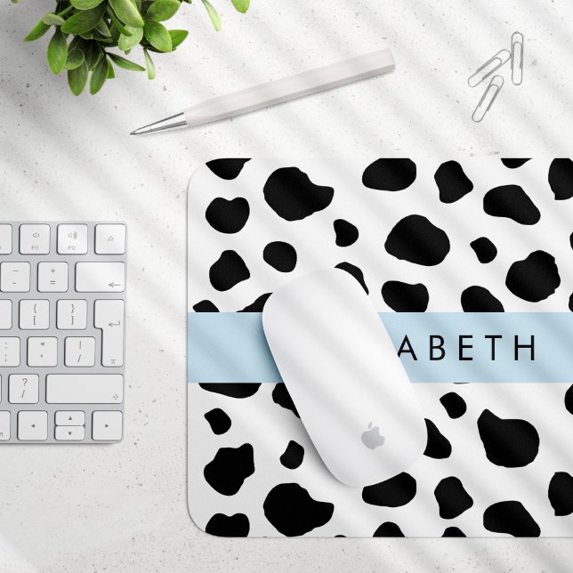 Cow Print, Cow Spots, Black And White, Your Name Mouse Mat (Creator Uploaded)