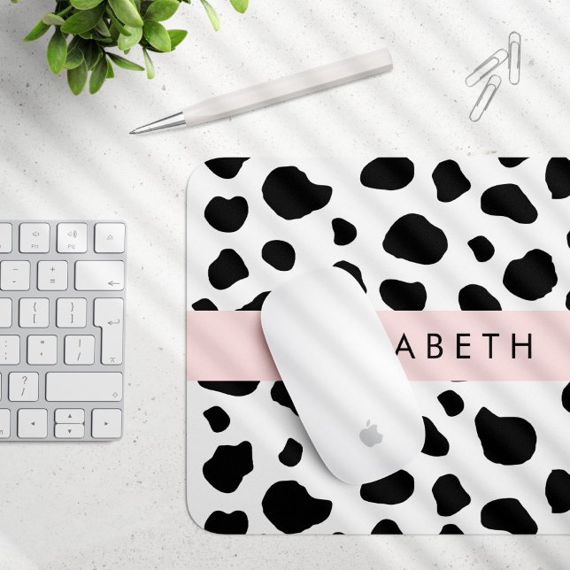 Cow Print, Cow Spots, Black And White, Your Name Mouse Mat (Creator Uploaded)