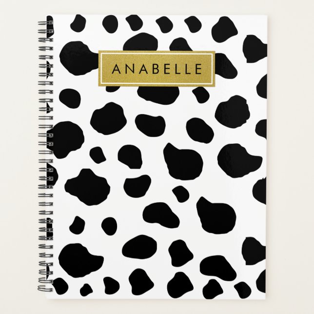 Cow Print, Cow Spots, Black And White, Your Name Planner (Front)