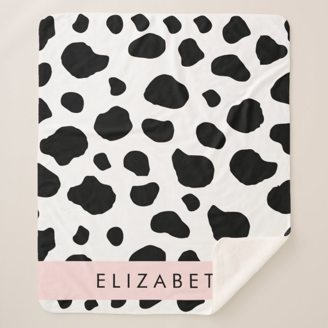 Cow Print, Cow Spots, Black And White, Your Name Sherpa Blanket (Front)