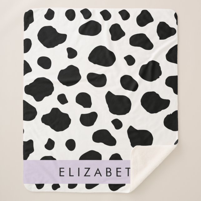 Cow Print, Cow Spots, Black And White, Your Name Sherpa Blanket (Front)