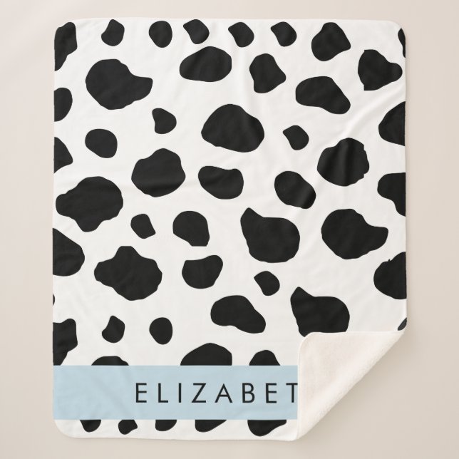 Cow Print, Cow Spots, Black And White, Your Name Sherpa Blanket (Front)