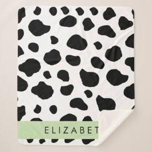 Cow Print, Cow Spots, Black And White, Your Name Sherpa Blanket