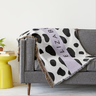 Cow Print, Cow Spots, Black And White, Your Name Throw Blanket