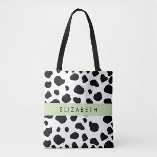 Cow Print, Cow Spots, Black And White, Your Name Tote Bag